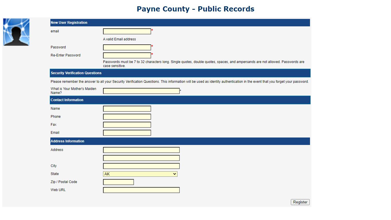 Payne County - Public Records - Register Account